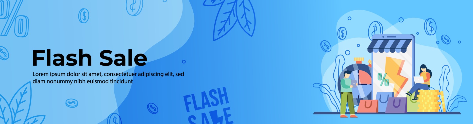 Flash Sale Web Banner Design. E-Commerce, Online Shopping header or footer banner.